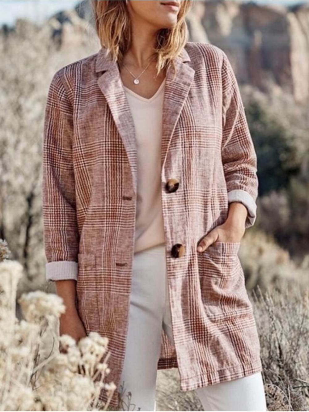 J Jill Orange Plaid Harper Henna Blazer